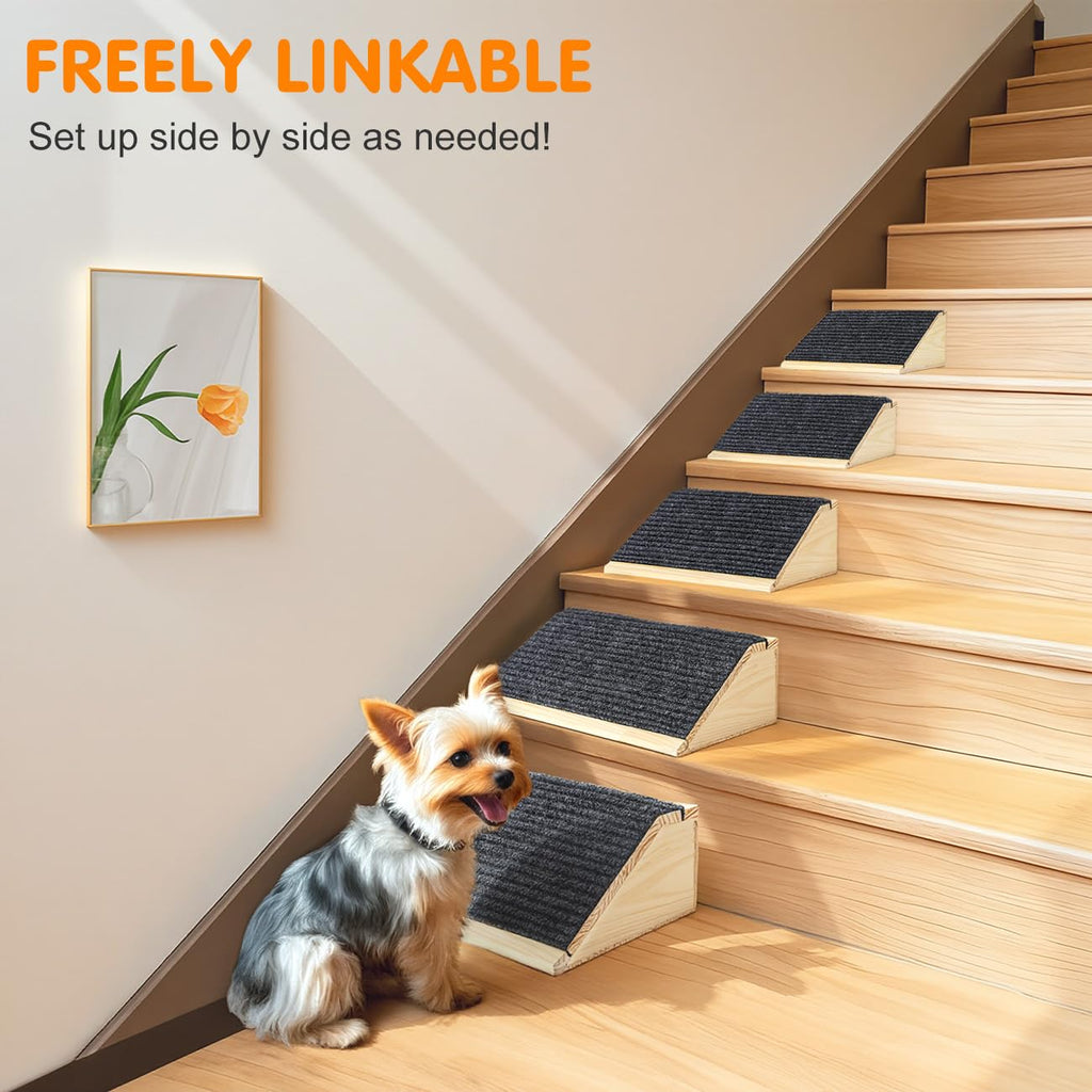 VavoPaw Dog Ramp for Stairs – Non-Slip Wooden Pet Steps (2-Pack, Light Wood)