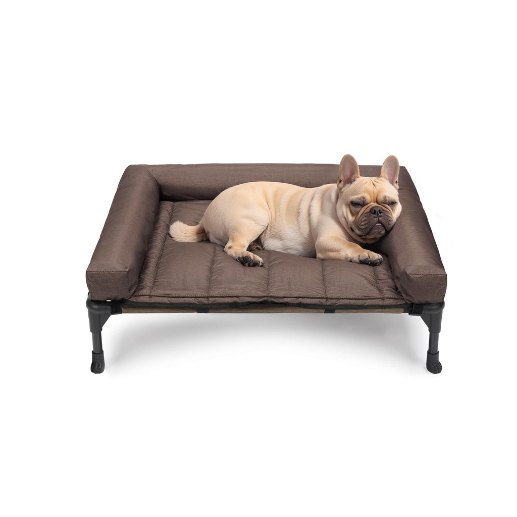 Veehoo Cooling Elevated Dog Bed – Raised Pet Cot with Waterproof Bolster Cushion (Medium, Brown)