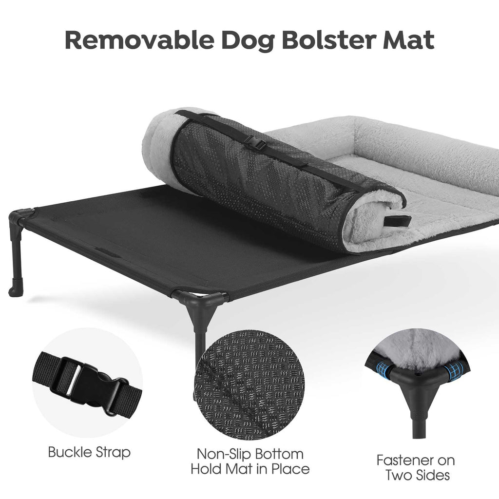 Veehoo Cooling Elevated Dog Bed – Large 42x30 in, Plush Bolster, Grey