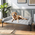 Veehoo Cooling Elevated Dog Bed – Large 42x30 in, Plush Bolster, Grey