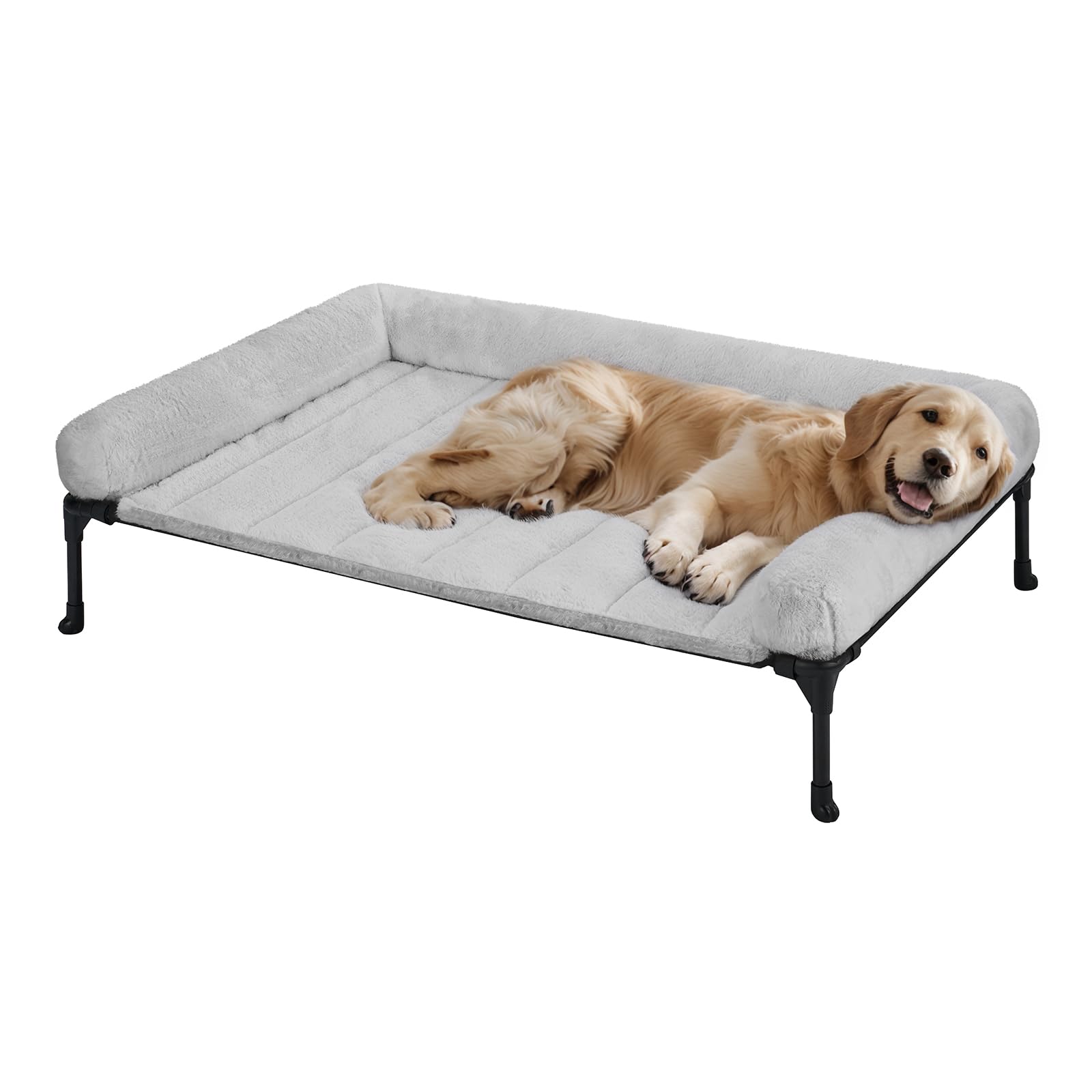 Veehoo Cooling Elevated Dog Bed – Large 42x30 in, Plush Bolster, Grey