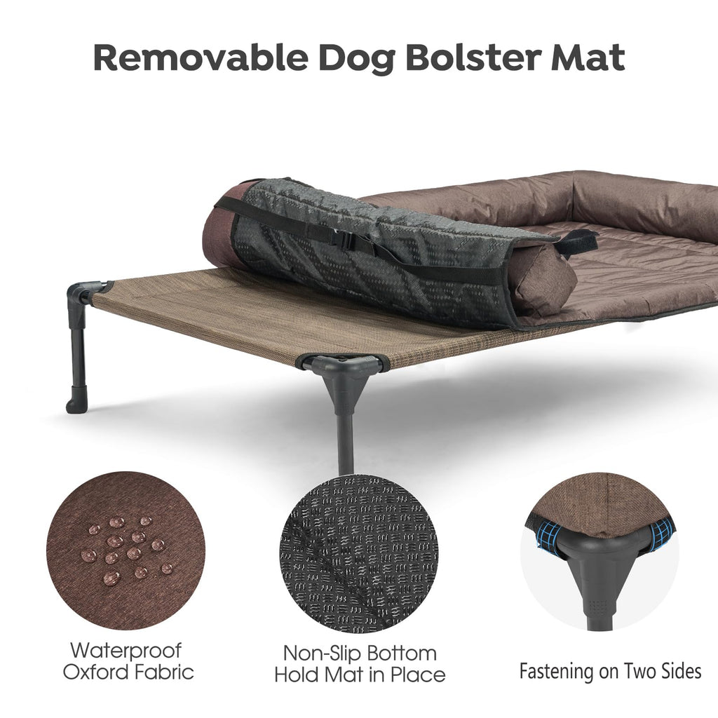 Veehoo Cooling Elevated Dog Bed – Raised Pet Cot with Waterproof Bolster Cushion (Medium, Brown)