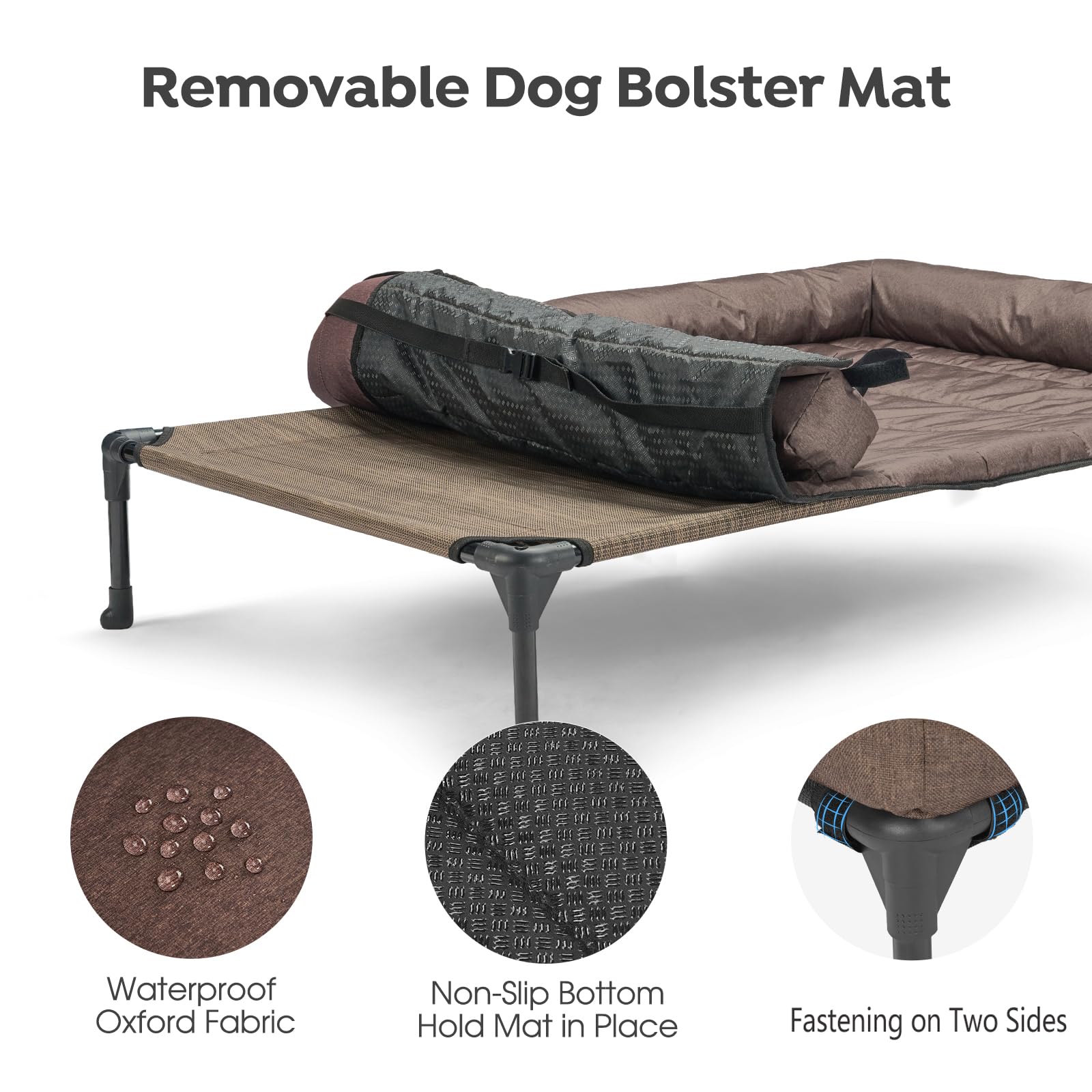 Veehoo Cooling Elevated Dog Bed – Raised Pet Cot with Waterproof Bolster Cushion (Medium, Brown)