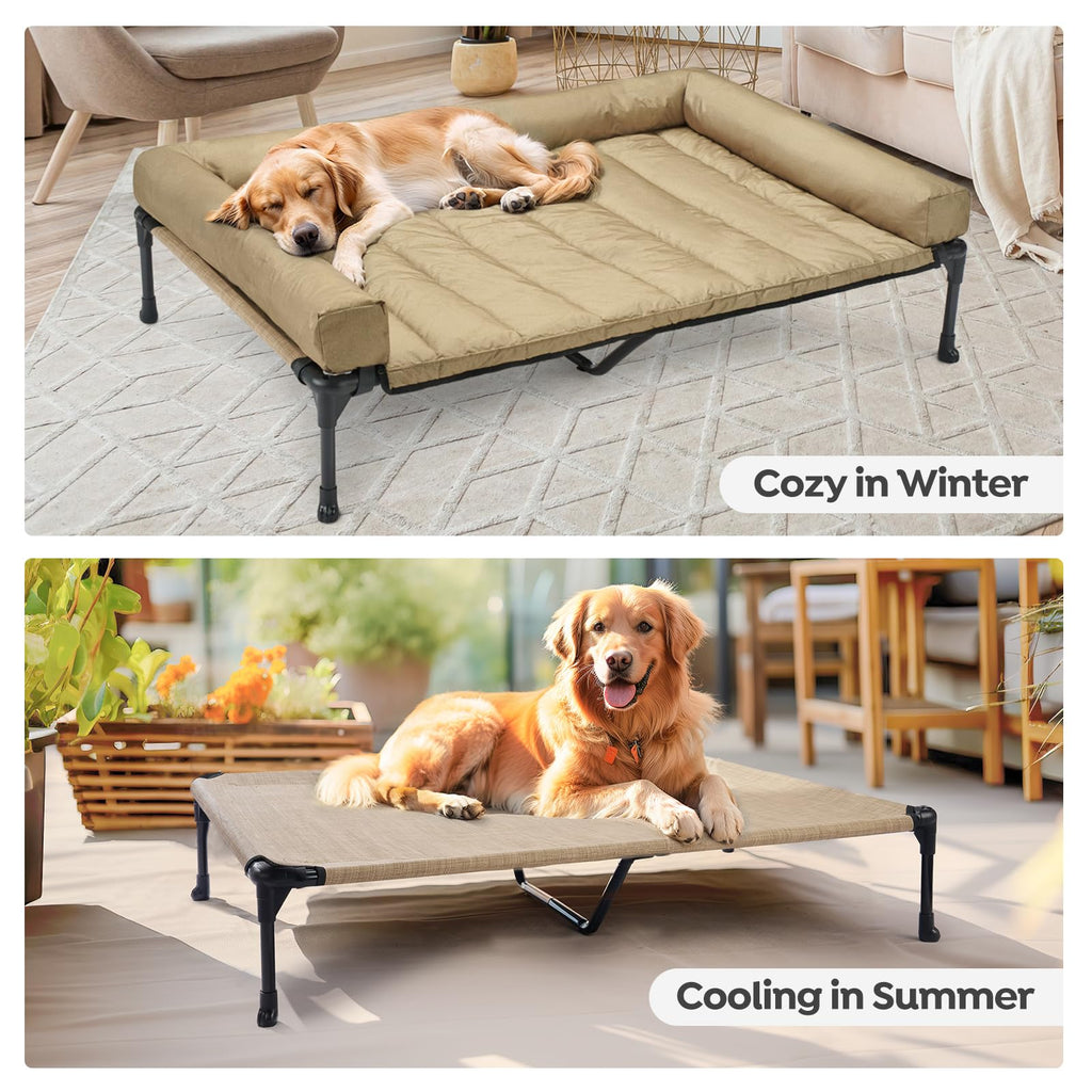 Veehoo Cooling Elevated Dog Bed with Waterproof Bolster Cushion — 59x37.5 in