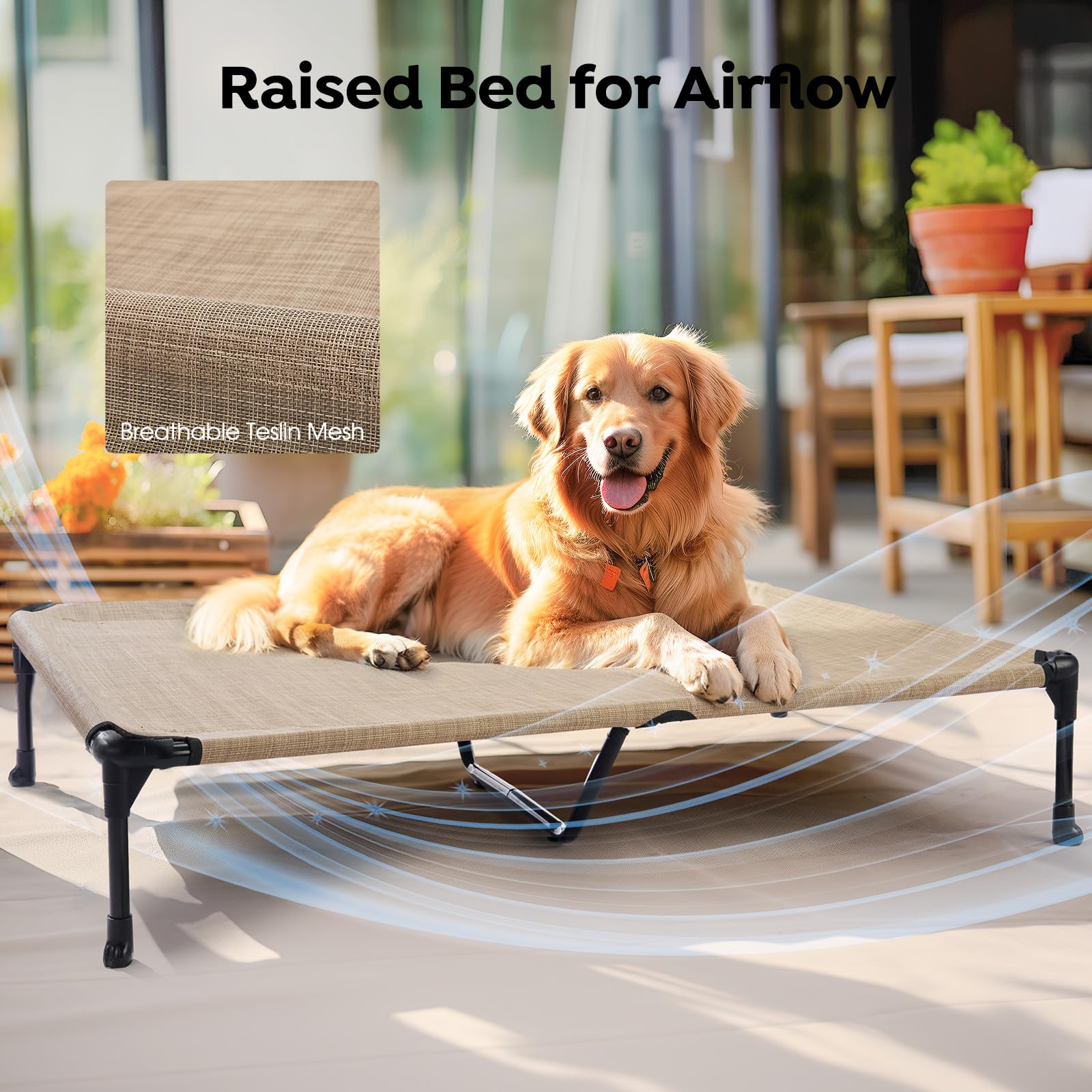 Veehoo Cooling Elevated Dog Bed with Waterproof Bolster Cushion — 59x37.5 in