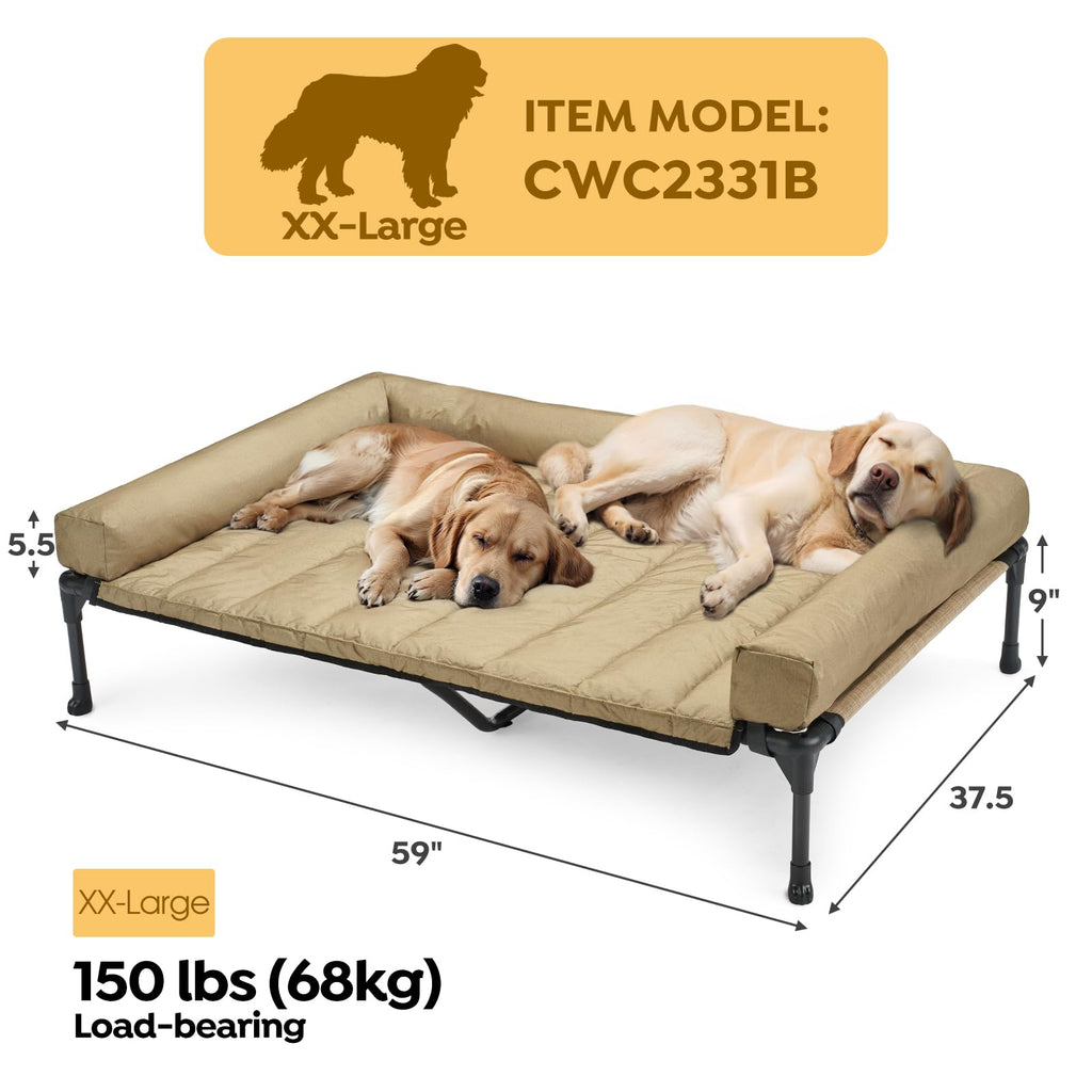 Veehoo Cooling Elevated Dog Bed with Waterproof Bolster Cushion — 59x37.5 in