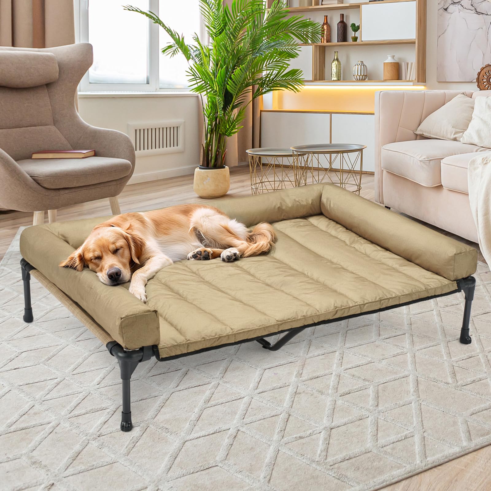 Veehoo Cooling Elevated Dog Bed with Waterproof Bolster Cushion — 59x37.5 in