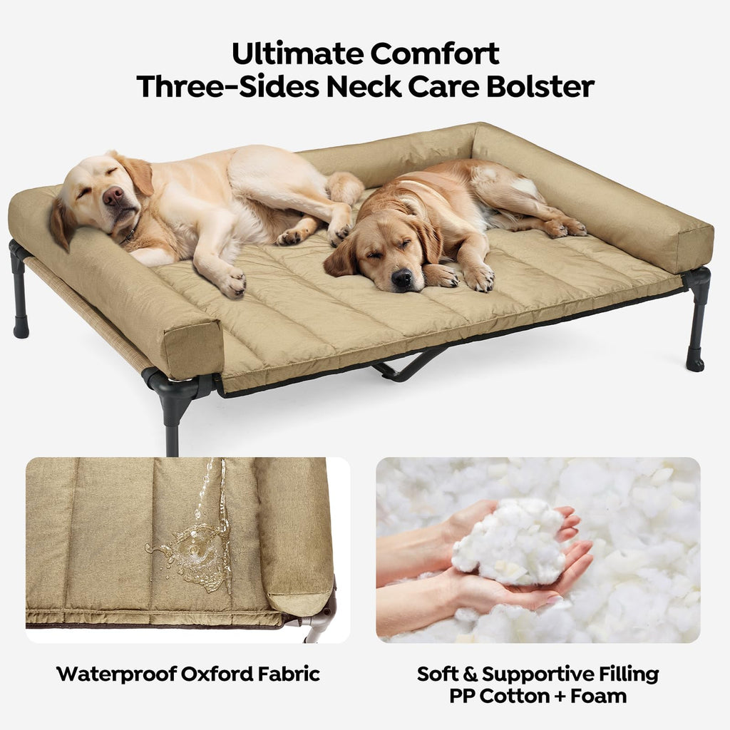 Veehoo Cooling Elevated Dog Bed with Waterproof Bolster Cushion — 59x37.5 in