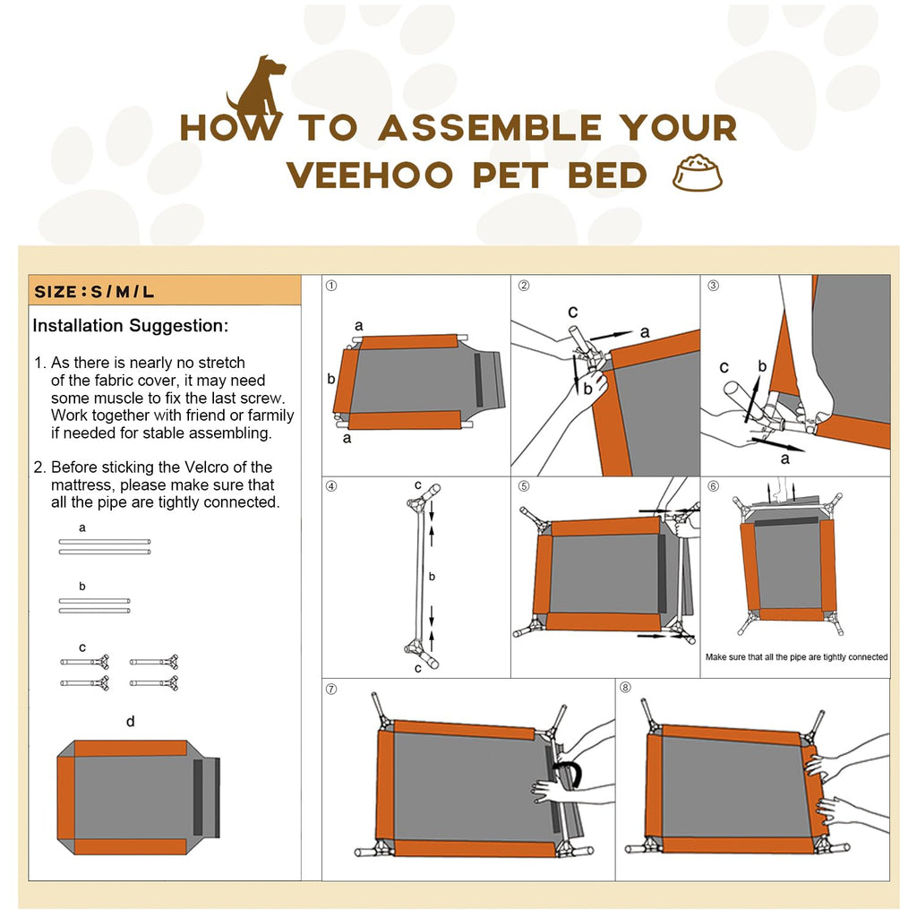 Veehoo Outdoor Elevated Dog Bed XL 45x33 – Breathable Mesh, Raised Cooling Cot with Non-Slip Feet