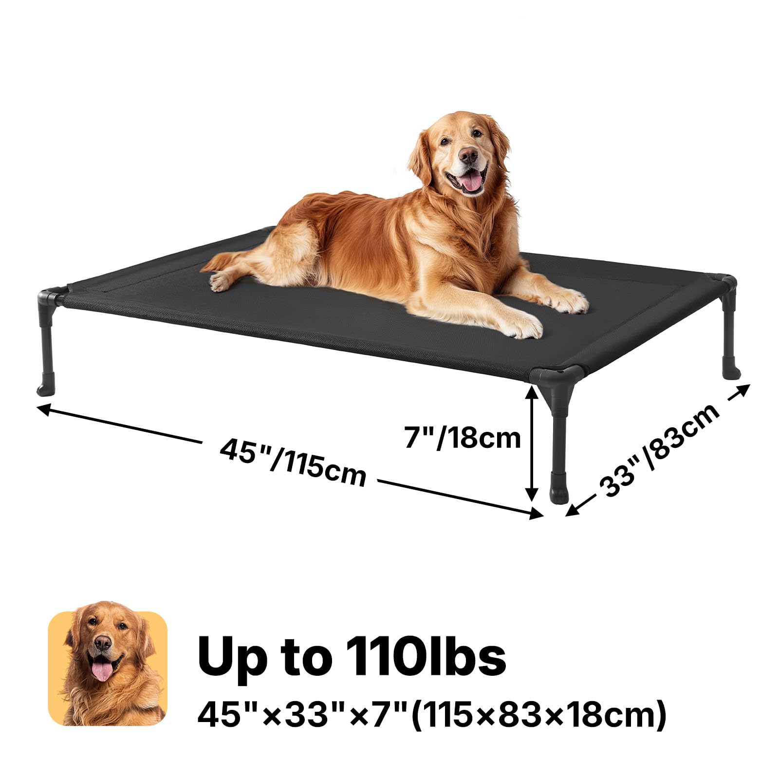 Veehoo Outdoor Elevated Dog Bed XL 45x33 – Breathable Mesh, Raised Cooling Cot with Non-Slip Feet