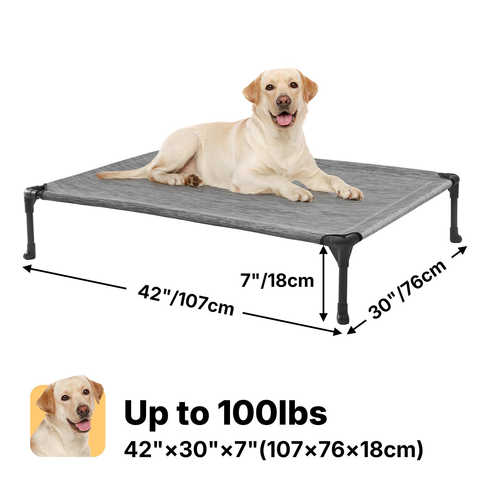 Veehoo Outdoor Elevated Dog Bed Large 42x30 – Breathable Telsin, Anti-Slip