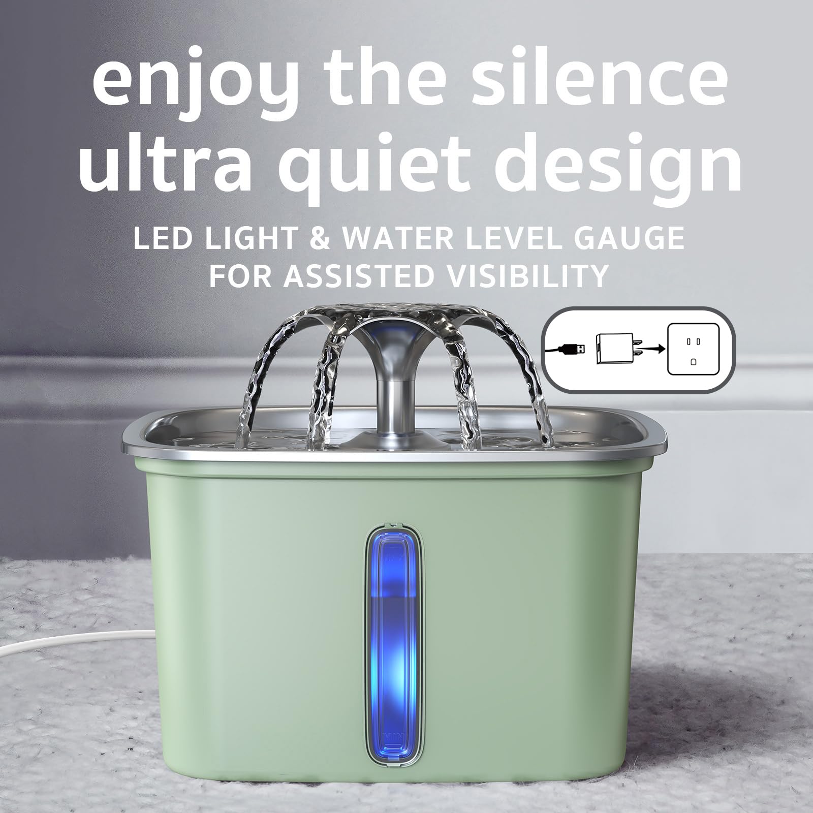 Veken Stainless Steel Cat Water Fountain 95oz/2.8L — Award-Winning, BPA-Free, 5-Stage Filtration