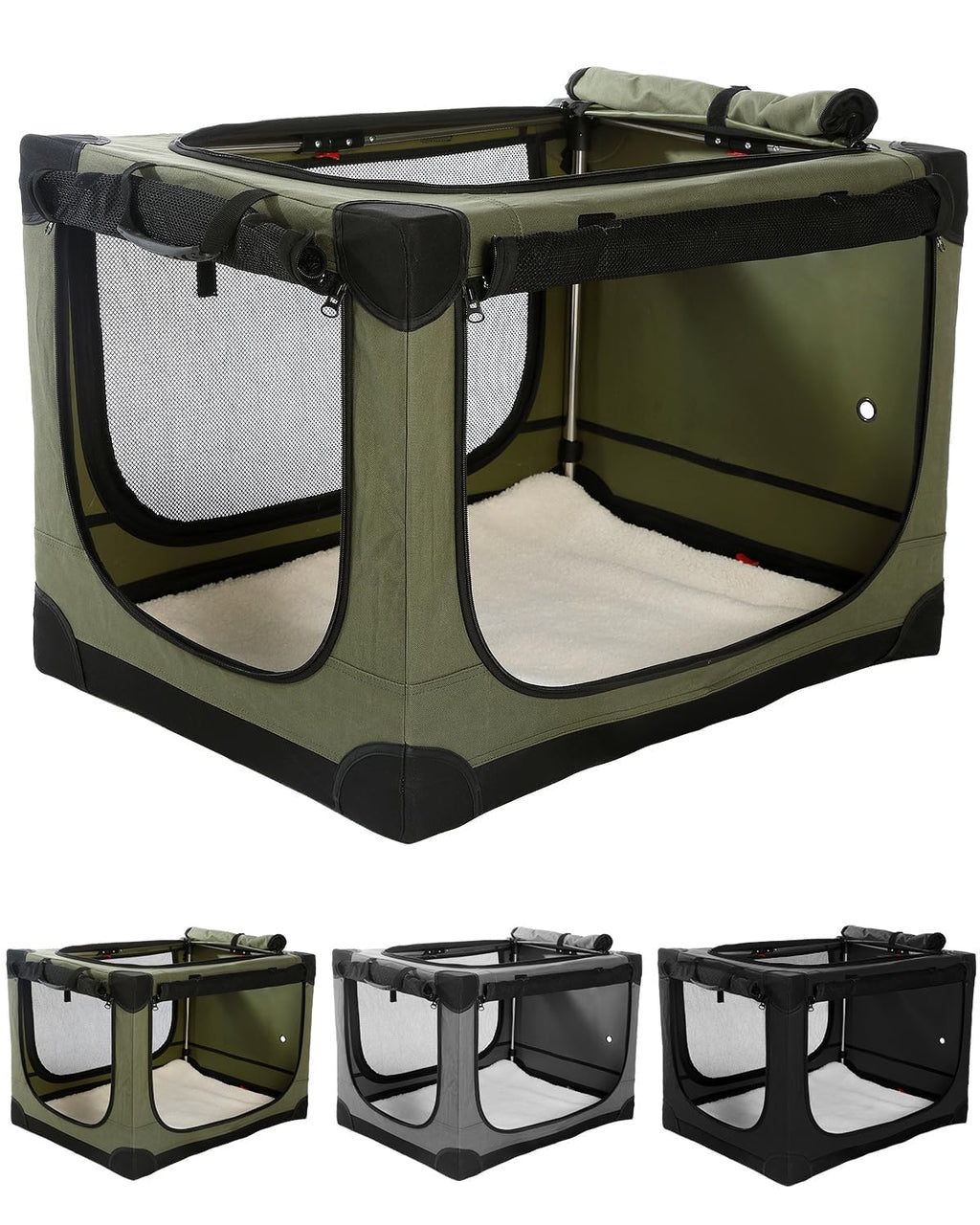 Veraste 33-Inch Collapsible Travel Dog Crate for Medium-Large Dogs | Portable 4-Door Soft Kennel with Mesh Windows