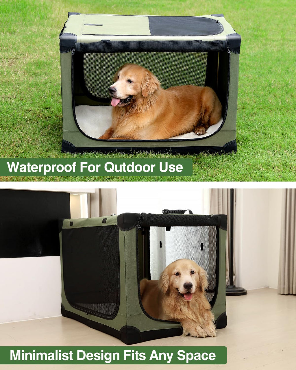 Veraste 33-Inch Collapsible Travel Dog Crate for Medium-Large Dogs | Portable 4-Door Soft Kennel with Mesh Windows