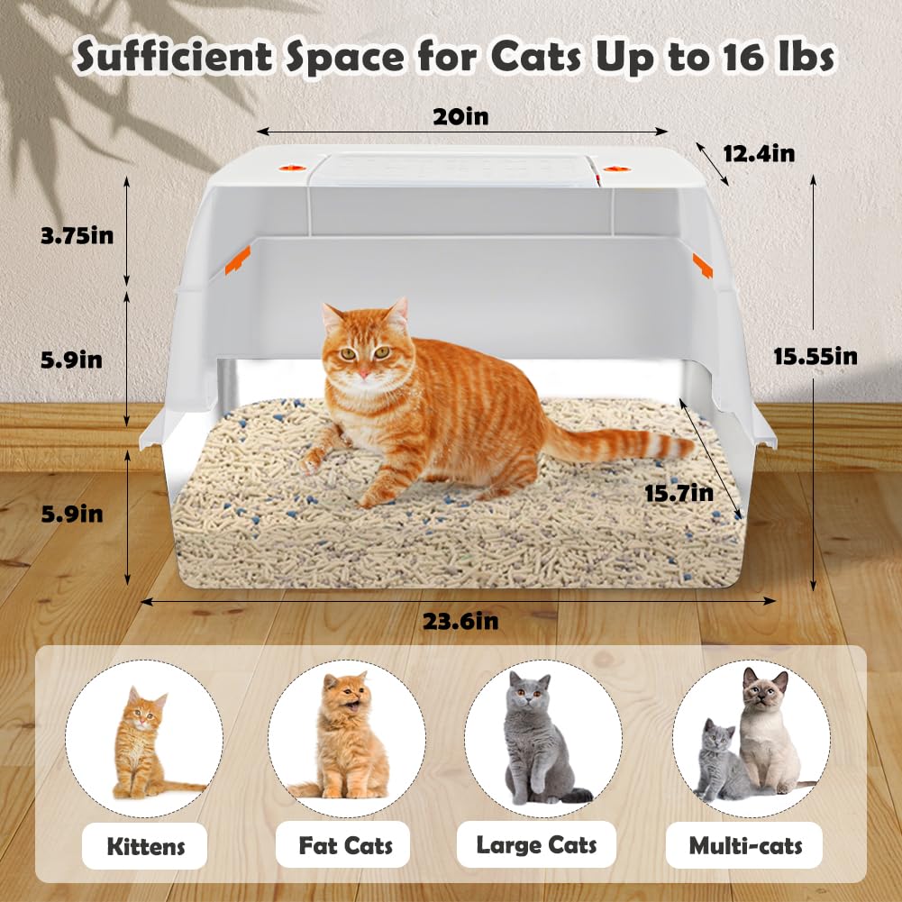Vivifying Stainless Steel Litter Box with Lid | XL Side Entry for Big Cats (Beige)