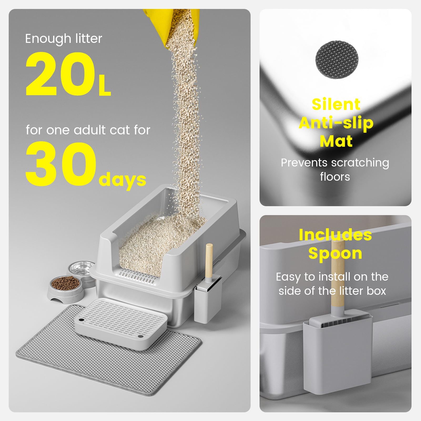 VNAKIO Stainless Steel Cat Litter Box XL – High Sides, Leak-Resistant, Easy Clean