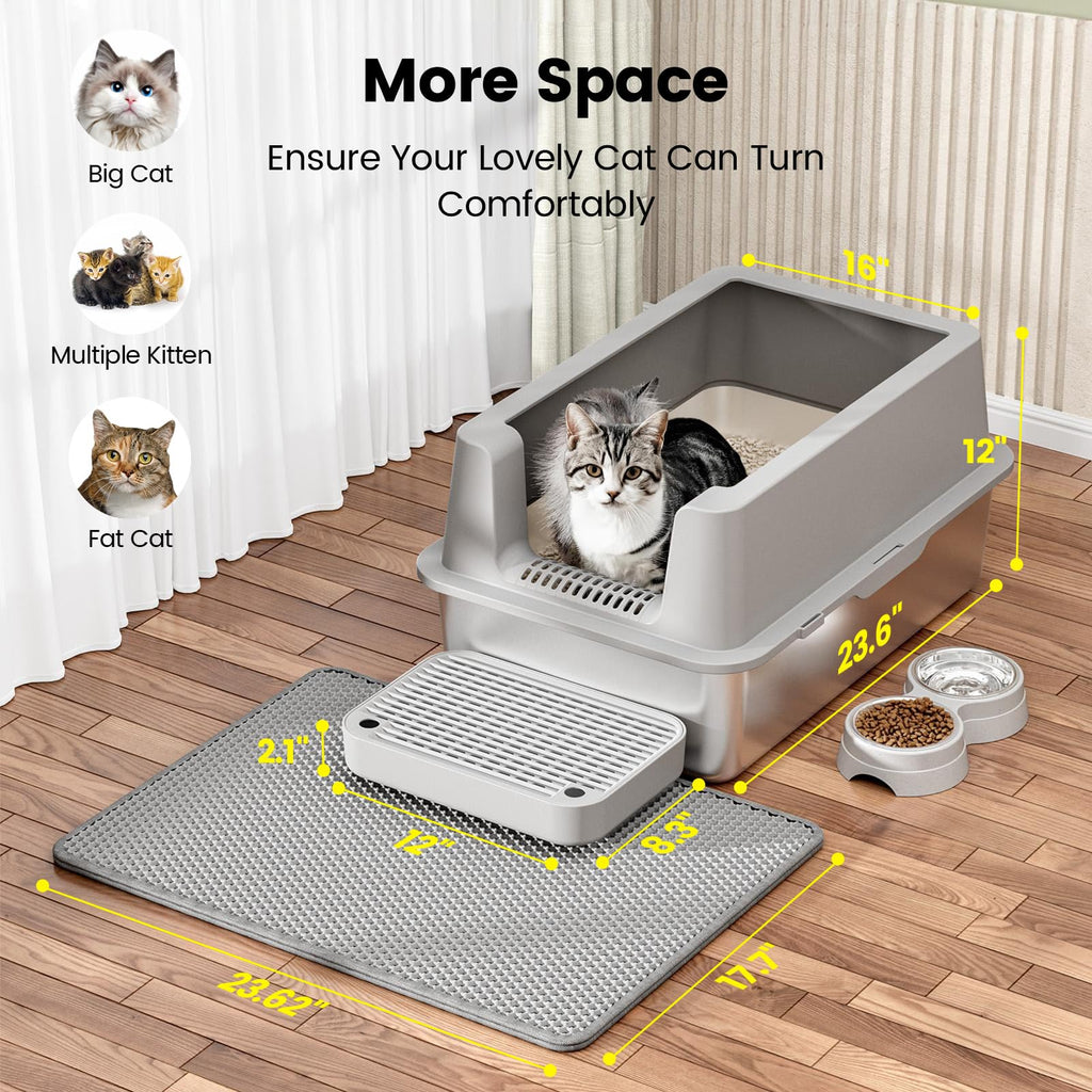 VNAKIO Stainless Steel Cat Litter Box XL – High Sides, Leak-Resistant, Easy Clean