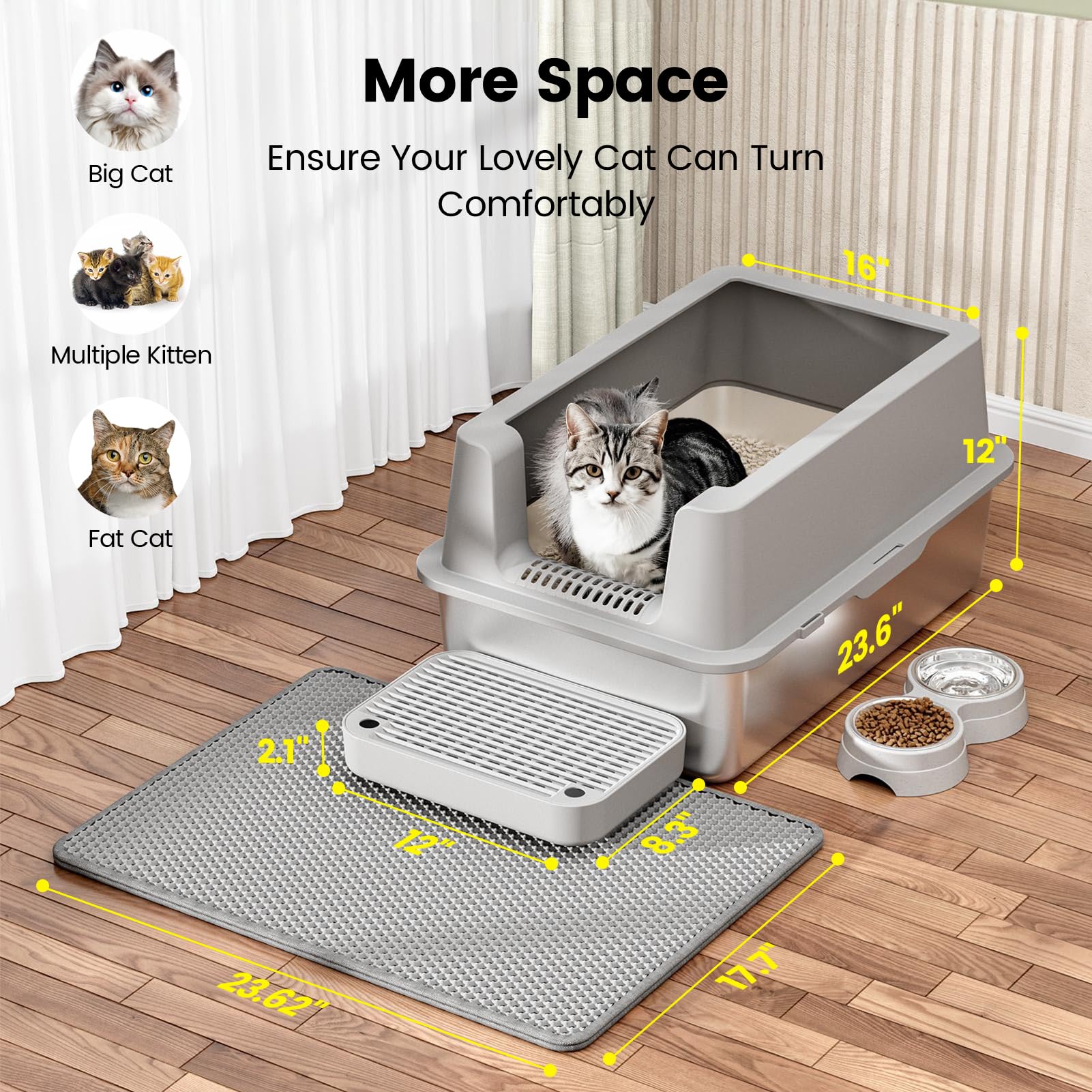 VNAKIO Stainless Steel Cat Litter Box XL – High Sides, Leak-Resistant, Easy Clean