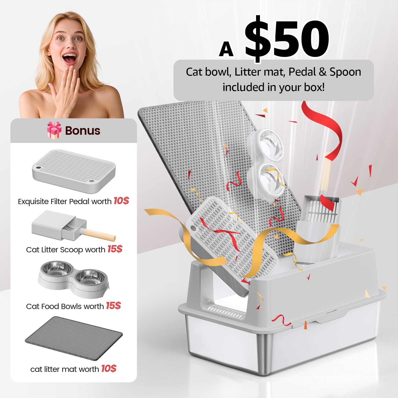 VNAKIO Stainless Steel Cat Litter Box XL – High Sides, Leak-Resistant, Easy Clean