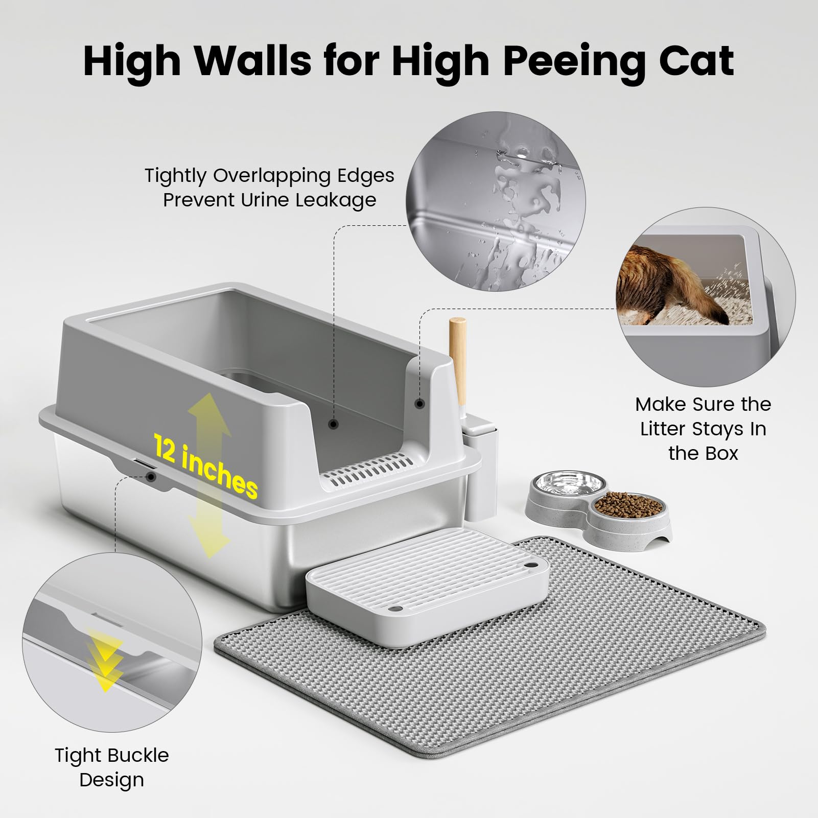 VNAKIO Stainless Steel Cat Litter Box XL – High Sides, Leak-Resistant, Easy Clean
