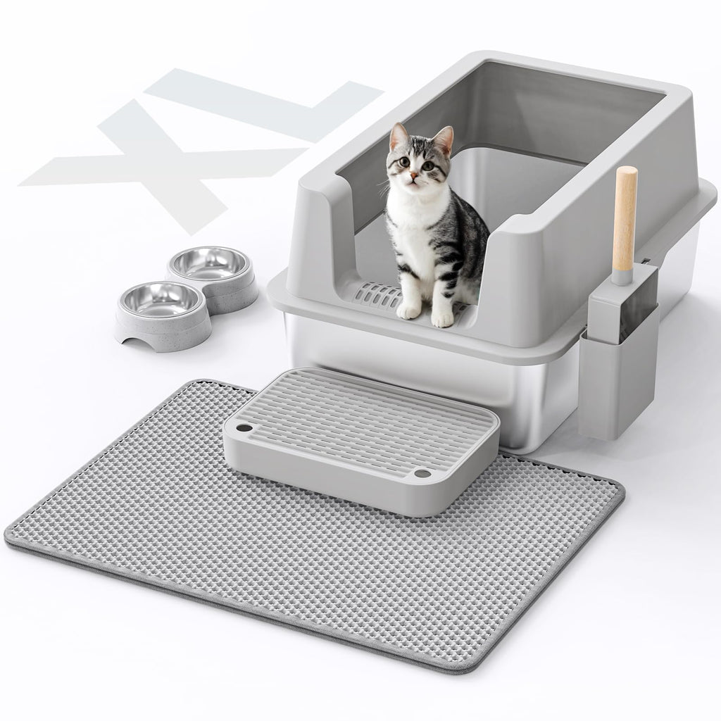 VNAKIO Stainless Steel Cat Litter Box XL – High Sides, Leak-Resistant, Easy Clean