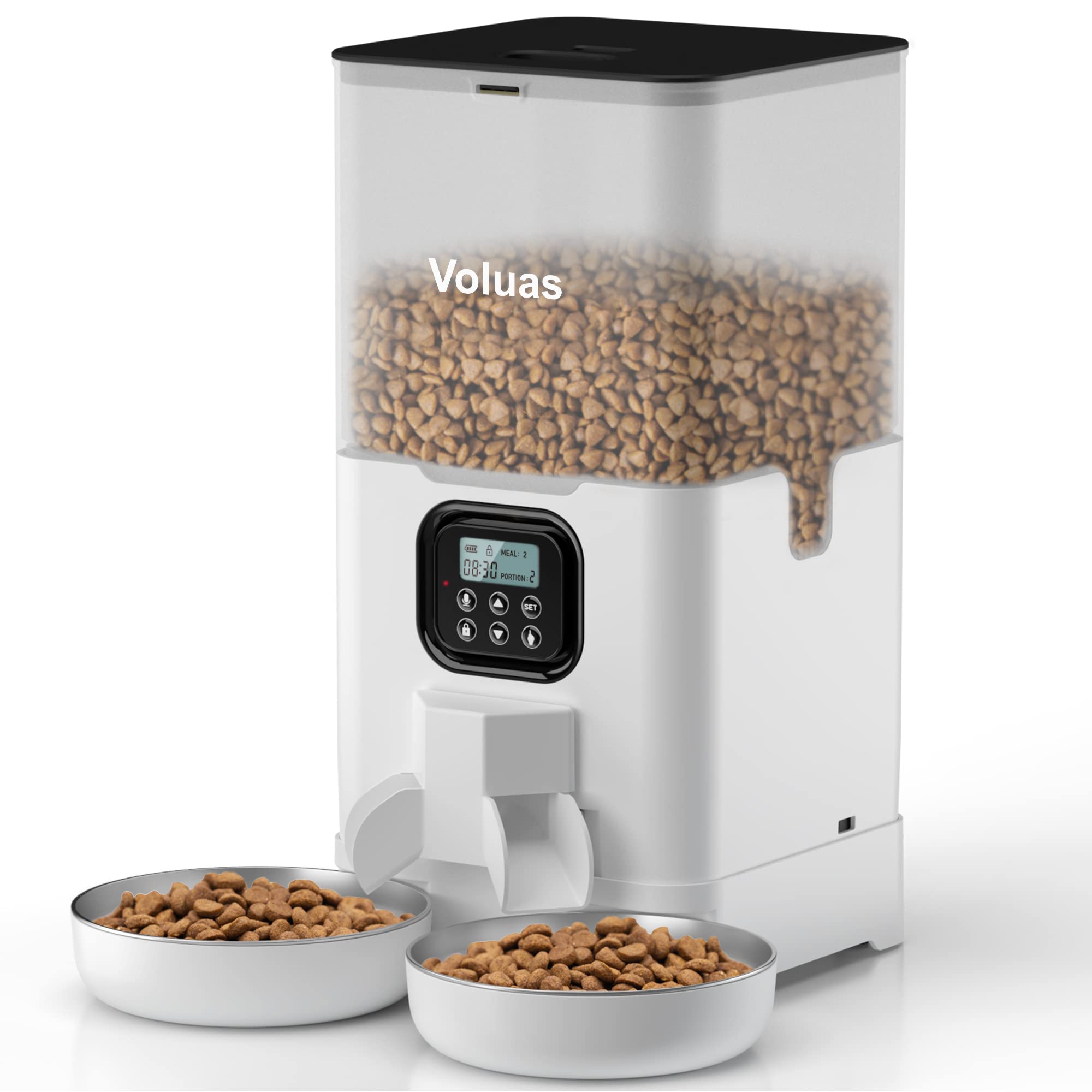 Voluas Automatic Cat Feeder for Two Cats | 6L Dual Bowls, Timed Feeding & Memory Function