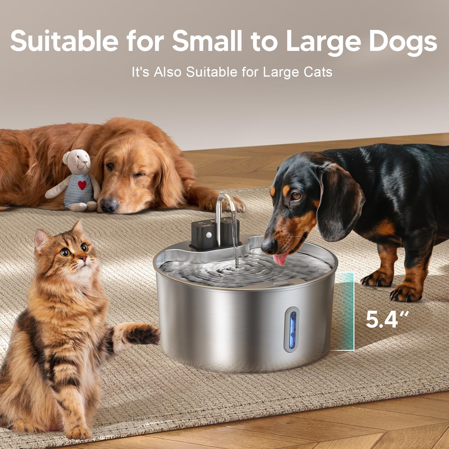 Voluas Wireless Dog Water Fountain 1.8Gal / 7L – Stainless Steel, Quiet Pump, 4-Layer Filtration