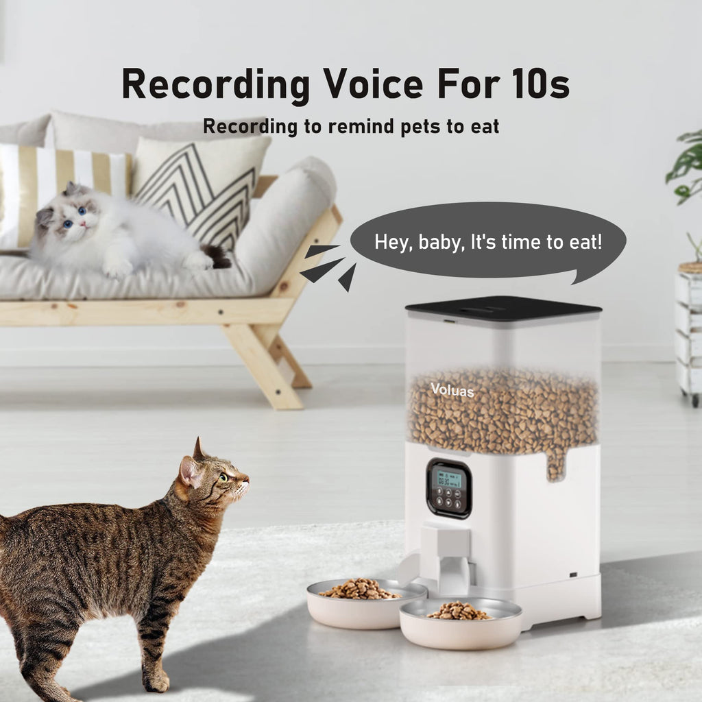 Voluas Automatic Cat Feeder for Two Cats | 6L Dual Bowls, Timed Feeding & Memory Function