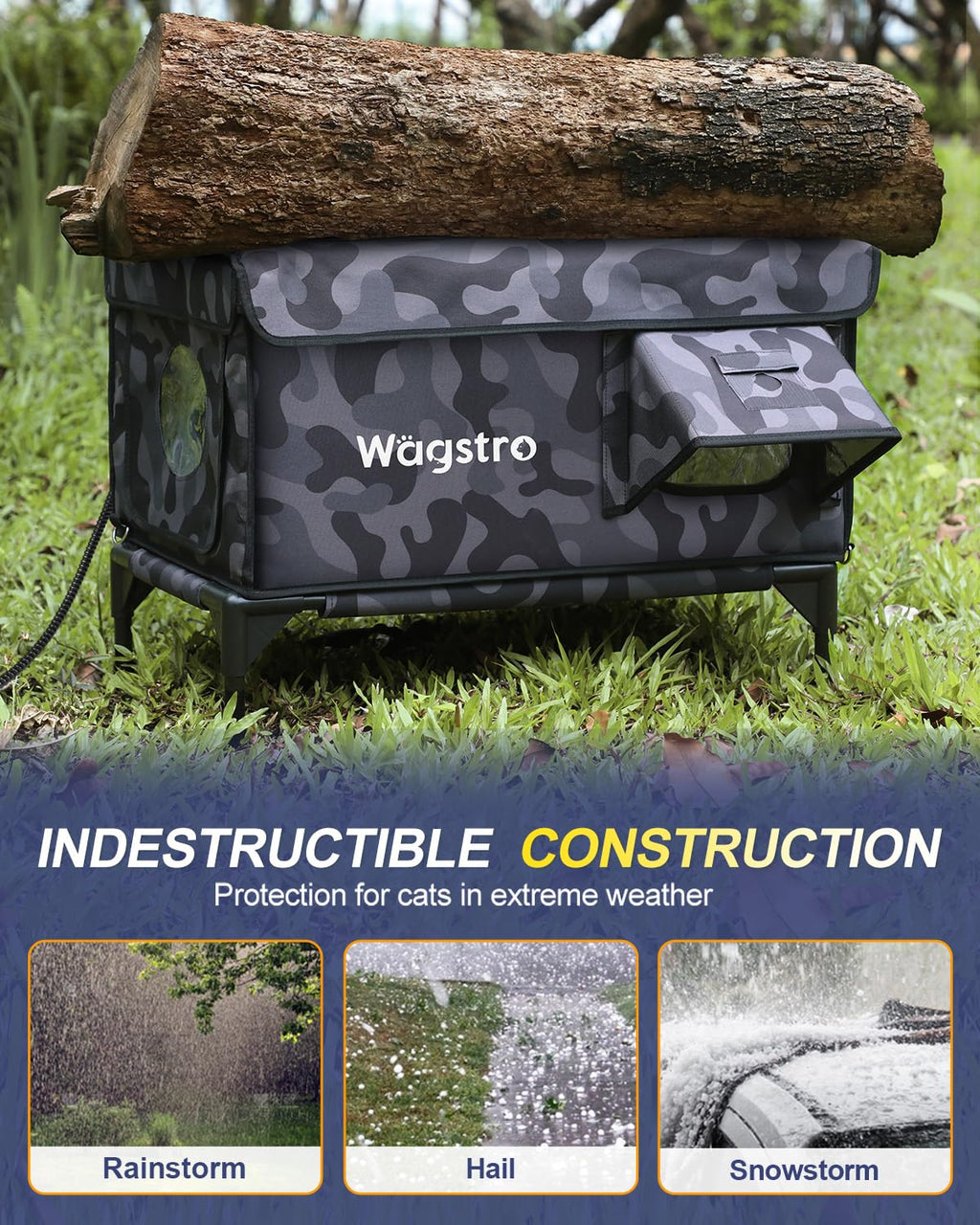 Wagstro Heated Cat House for Outside — Insulated Weatherproof Shelter with Escape Door
