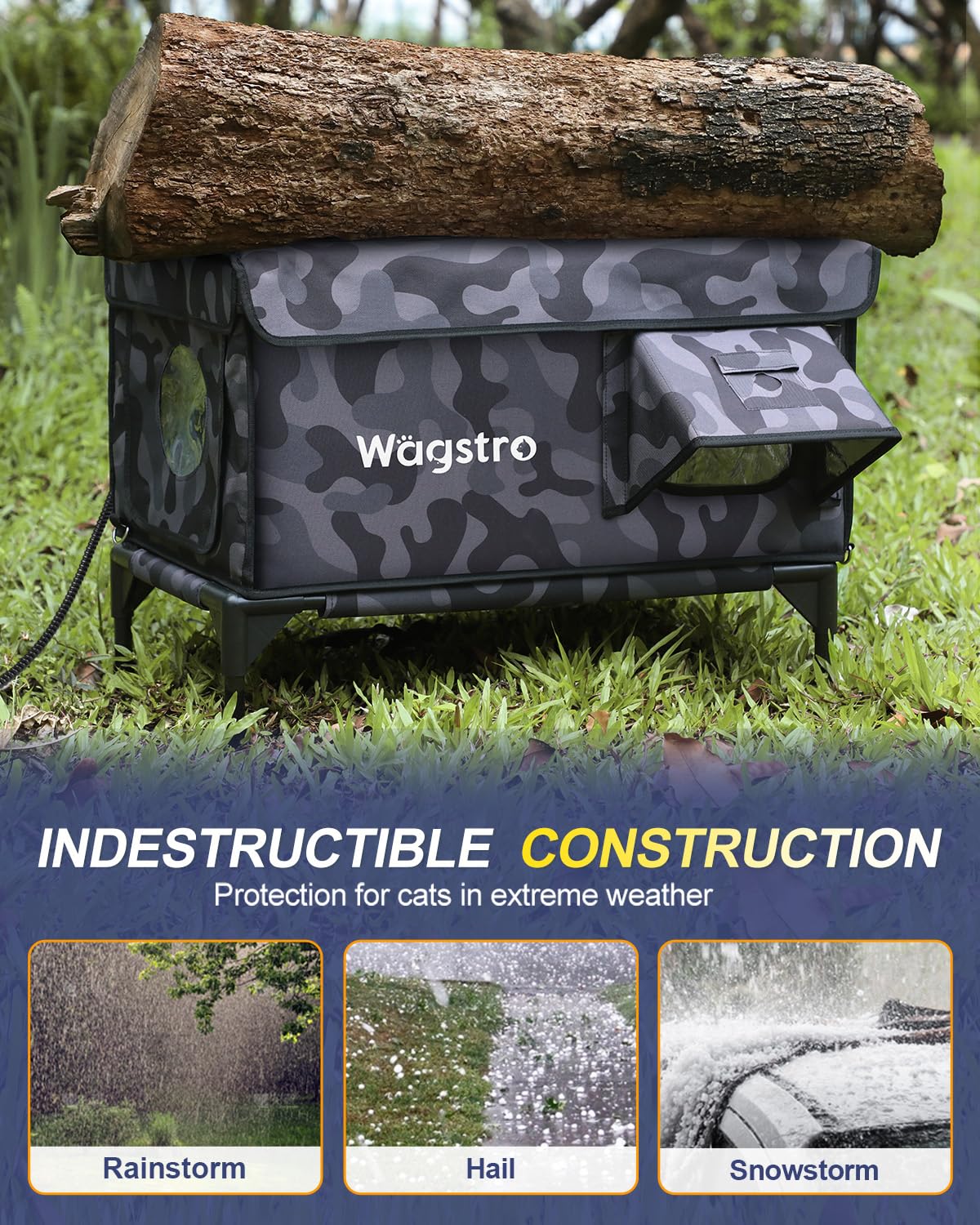 Wagstro Heated Cat House for Outside — Insulated Weatherproof Shelter with Escape Door