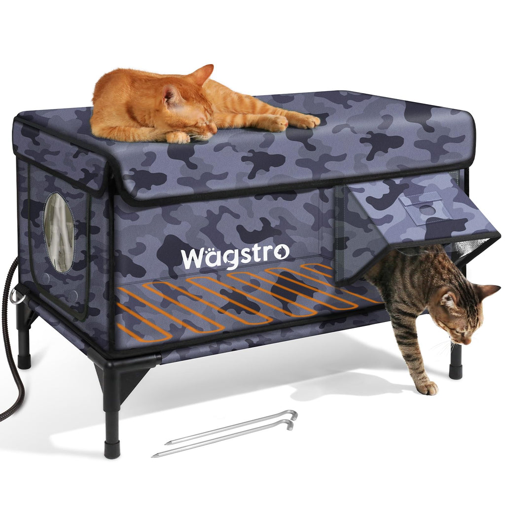 Wagstro Heated Cat House for Outside — Insulated Weatherproof Shelter with Escape Door