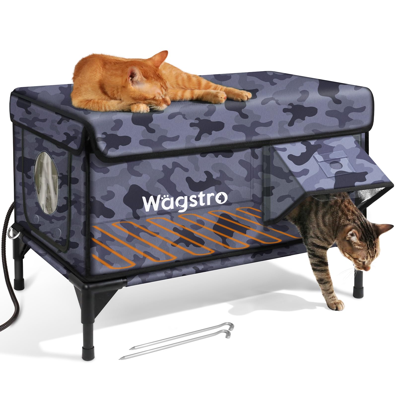 Wagstro Heated Cat House for Outside — Insulated Weatherproof Shelter with Escape Door