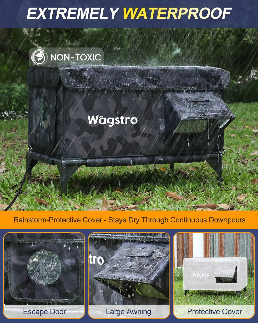 Wagstro Heated Cat House for Outside — Insulated Weatherproof Shelter with Escape Door