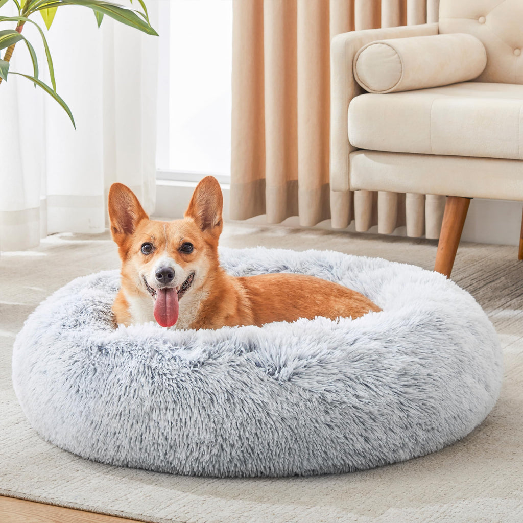 WESTERN HOME WH Calming Dog & Cat Bed Donut Cuddler – Plush Faux Fur Round Bed (20–30 inch)