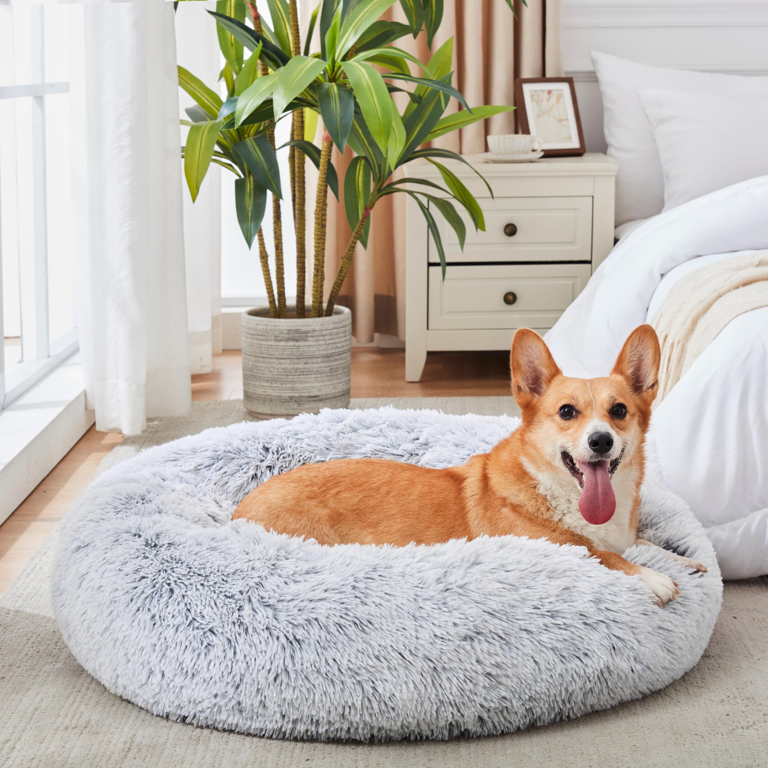 WESTERN HOME WH Calming Dog & Cat Bed Donut Cuddler – Plush Faux Fur Round Bed (20–30 inch)