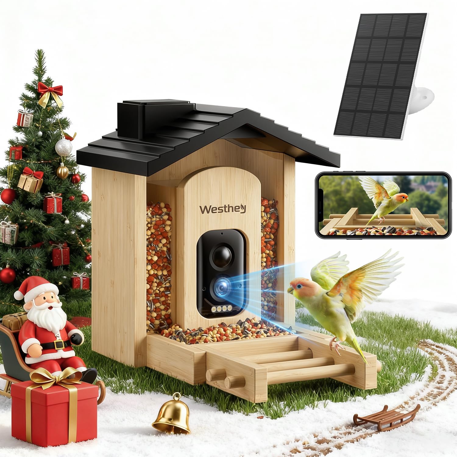 WESTHEY Solar Powered Bird Feeder with Camera - 2.5K HD AI ID 11,000+ Species