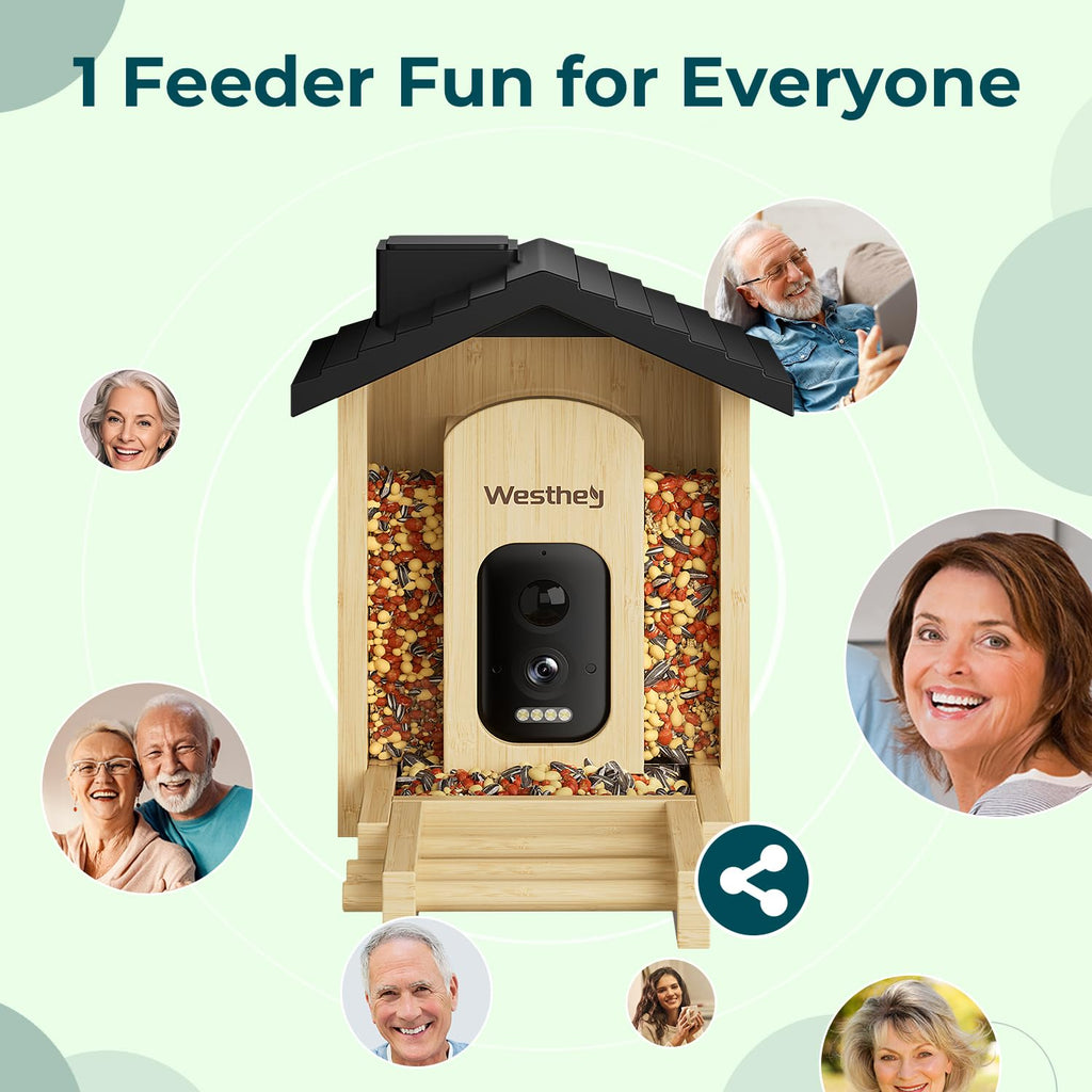 WESTHEY Solar Powered Bird Feeder with Camera - 2.5K HD AI ID 11,000+ Species