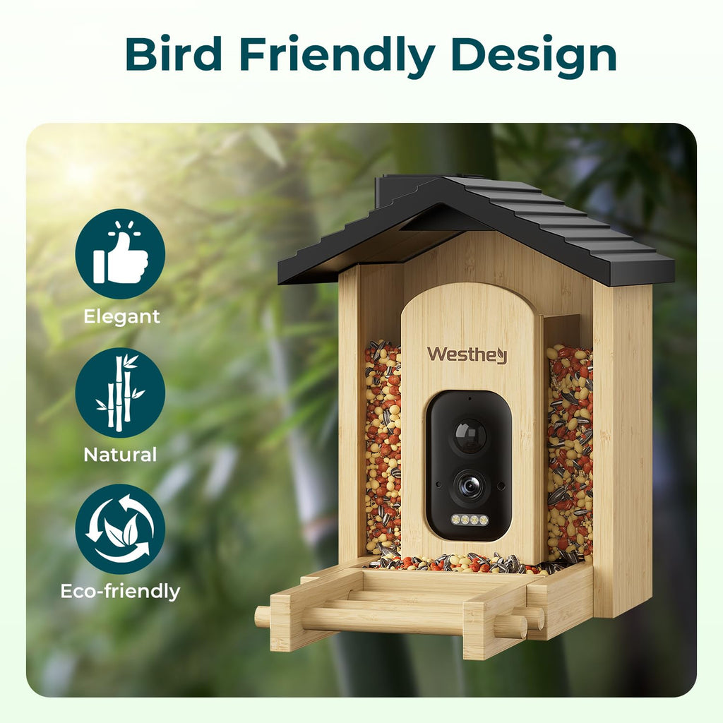 WESTHEY Solar Powered Bird Feeder with Camera - 2.5K HD AI ID 11,000+ Species
