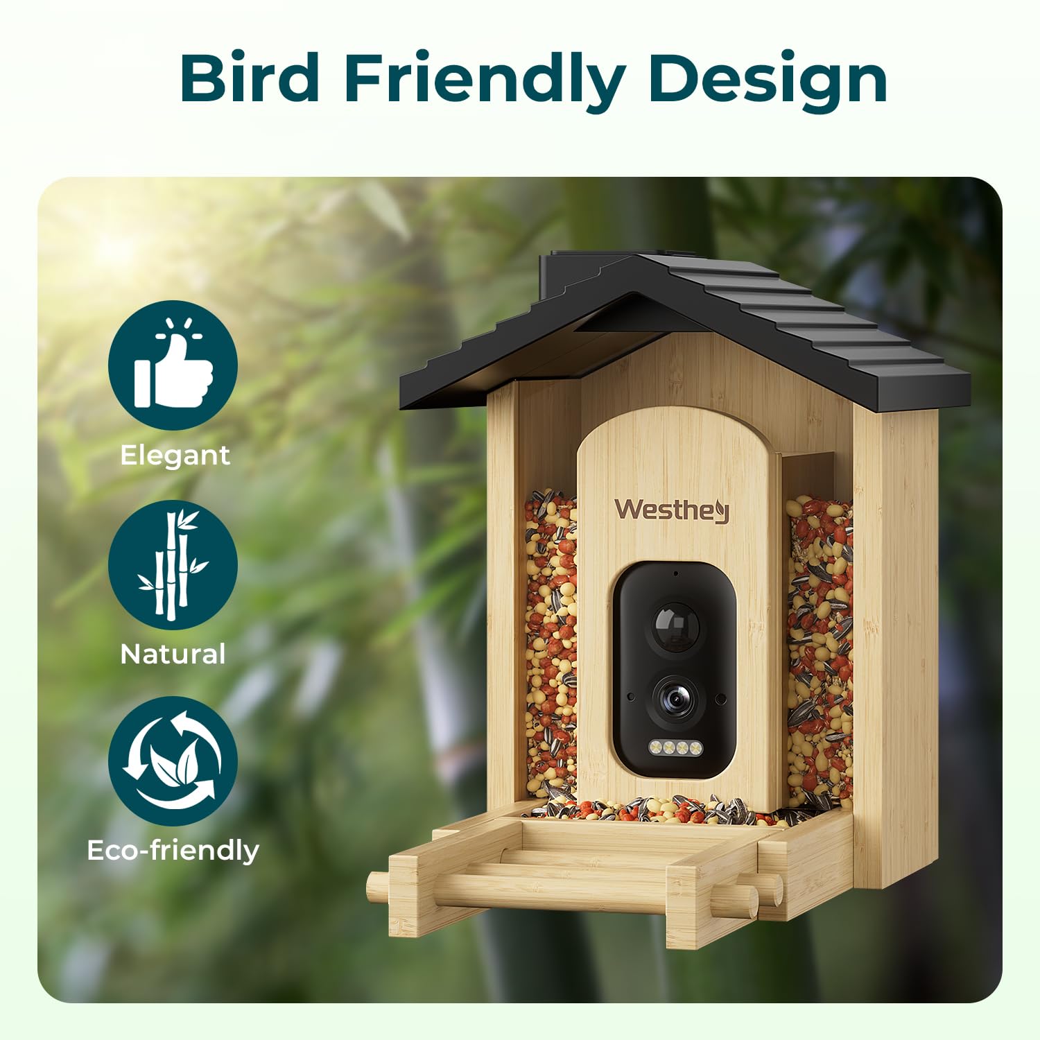 WESTHEY Solar Powered Bird Feeder with Camera - 2.5K HD AI ID 11,000+ Species