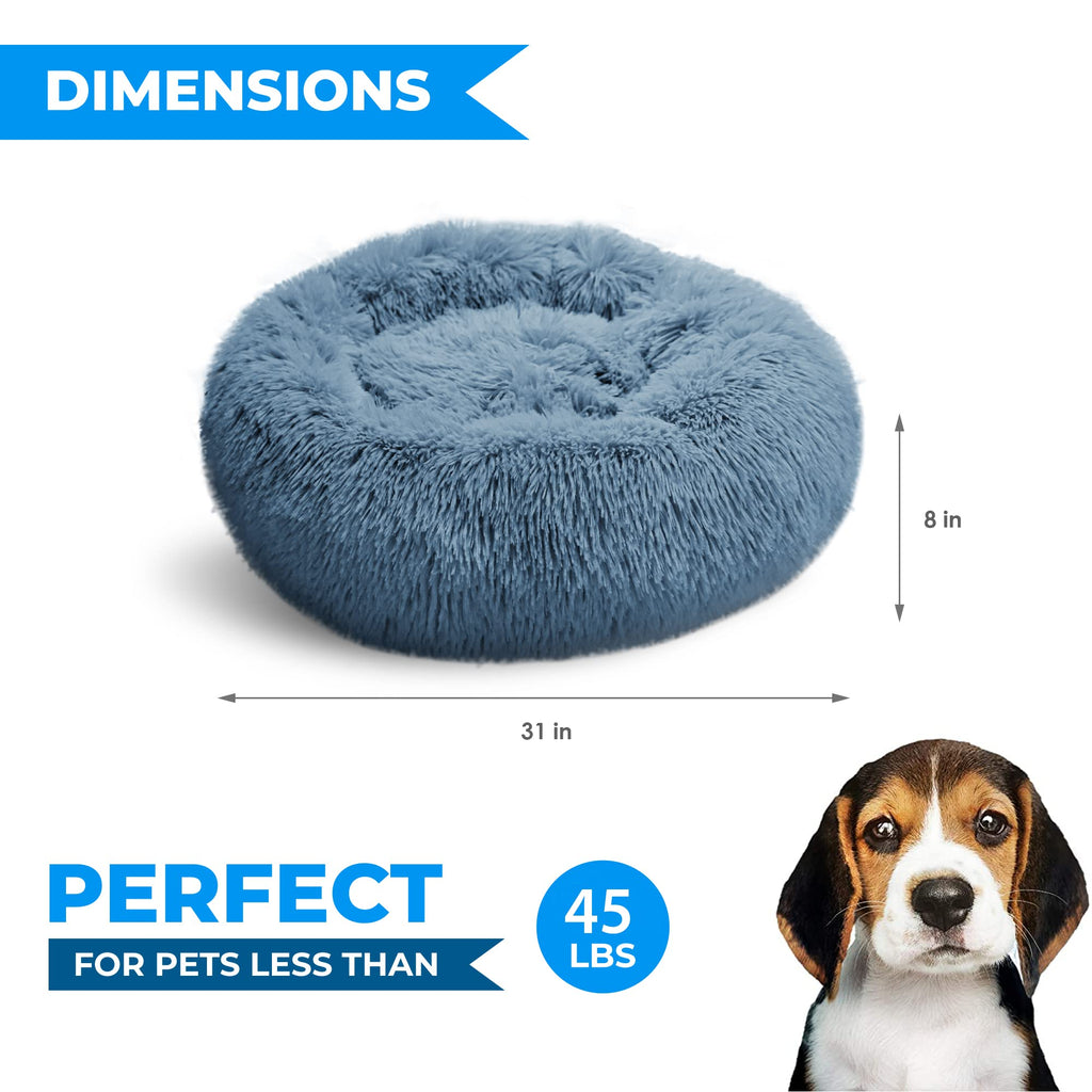 Whiskers & Friends Round Fluffy Dog Bed – Calming Donut Bed for Small & Medium Dogs up to 45 lbs