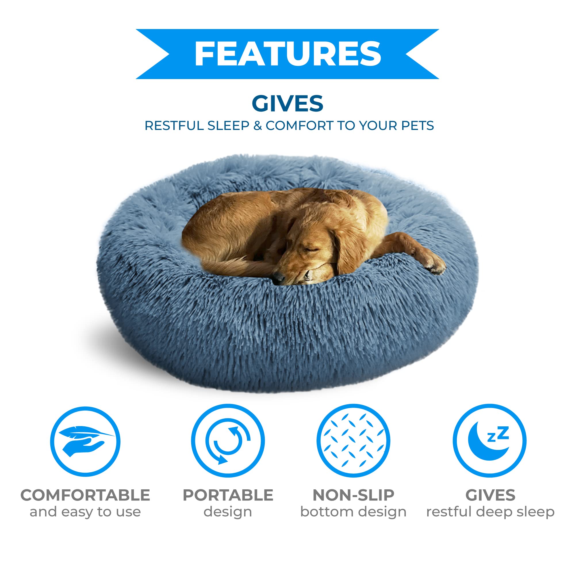 Whiskers & Friends Round Fluffy Dog Bed – Calming Donut Bed for Small & Medium Dogs up to 45 lbs