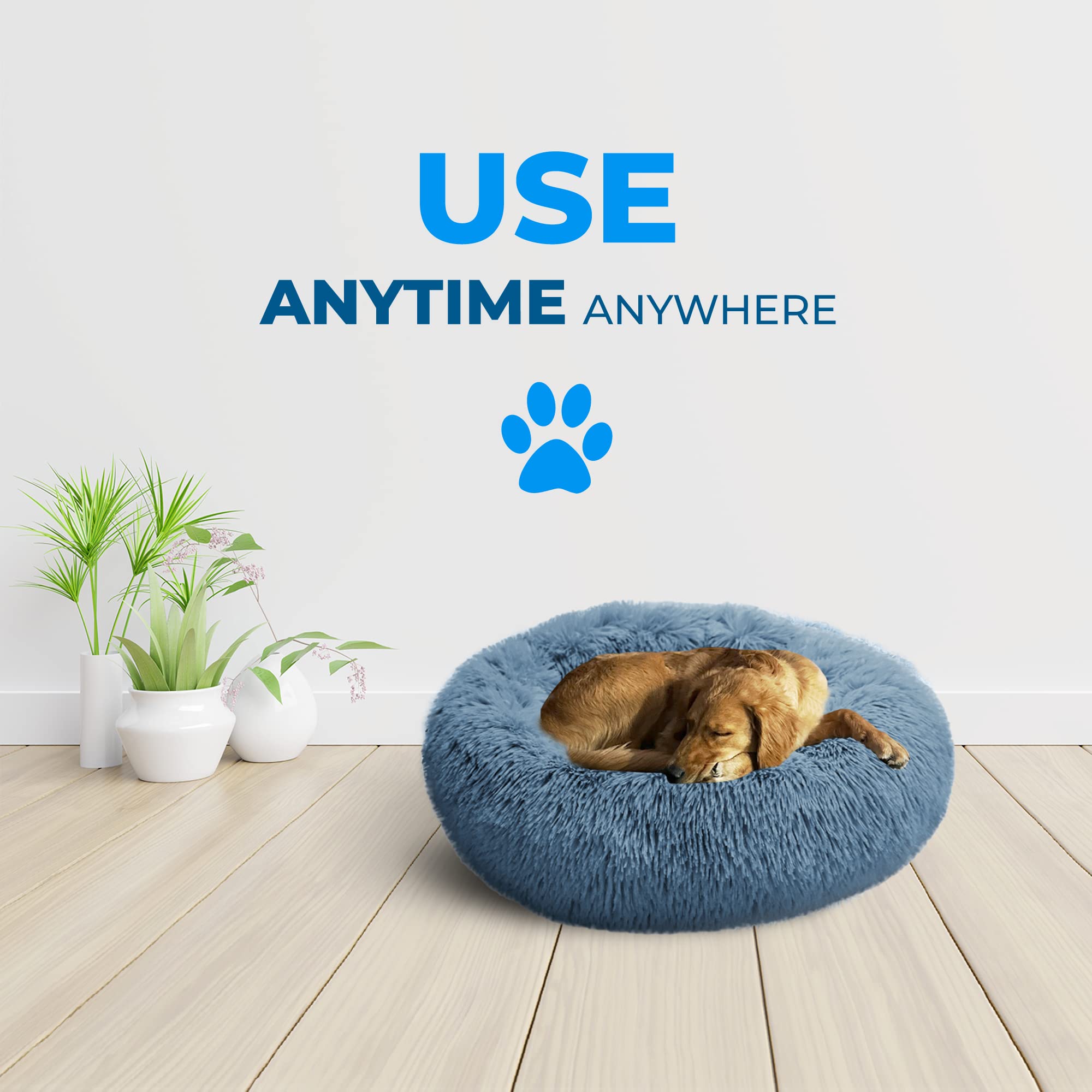 Whiskers & Friends Round Fluffy Dog Bed – Calming Donut Bed for Small & Medium Dogs up to 45 lbs