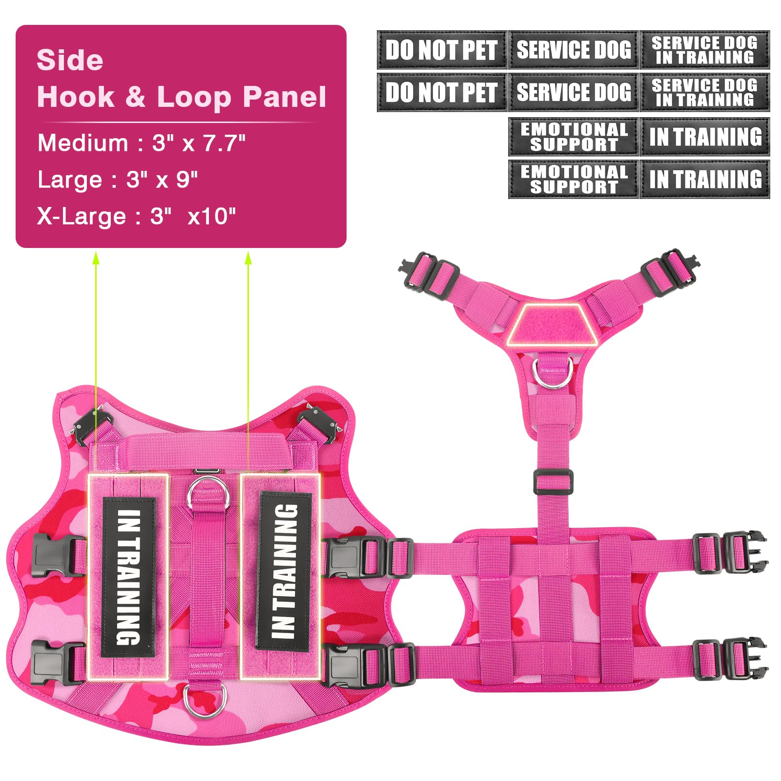 WINSEE Service Dog Vest Harness for Large Dogs | Tactical MOLLE Vest with 10 Patches