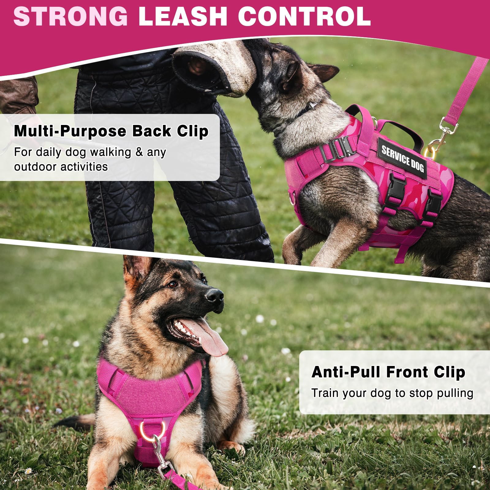 WINSEE Service Dog Vest Harness for Large Dogs | Tactical MOLLE Vest with 10 Patches