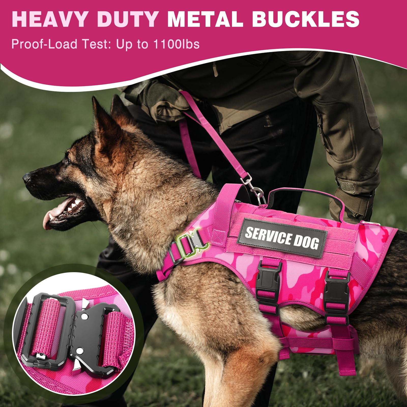 WINSEE Service Dog Vest Harness for Large Dogs | Tactical MOLLE Vest with 10 Patches