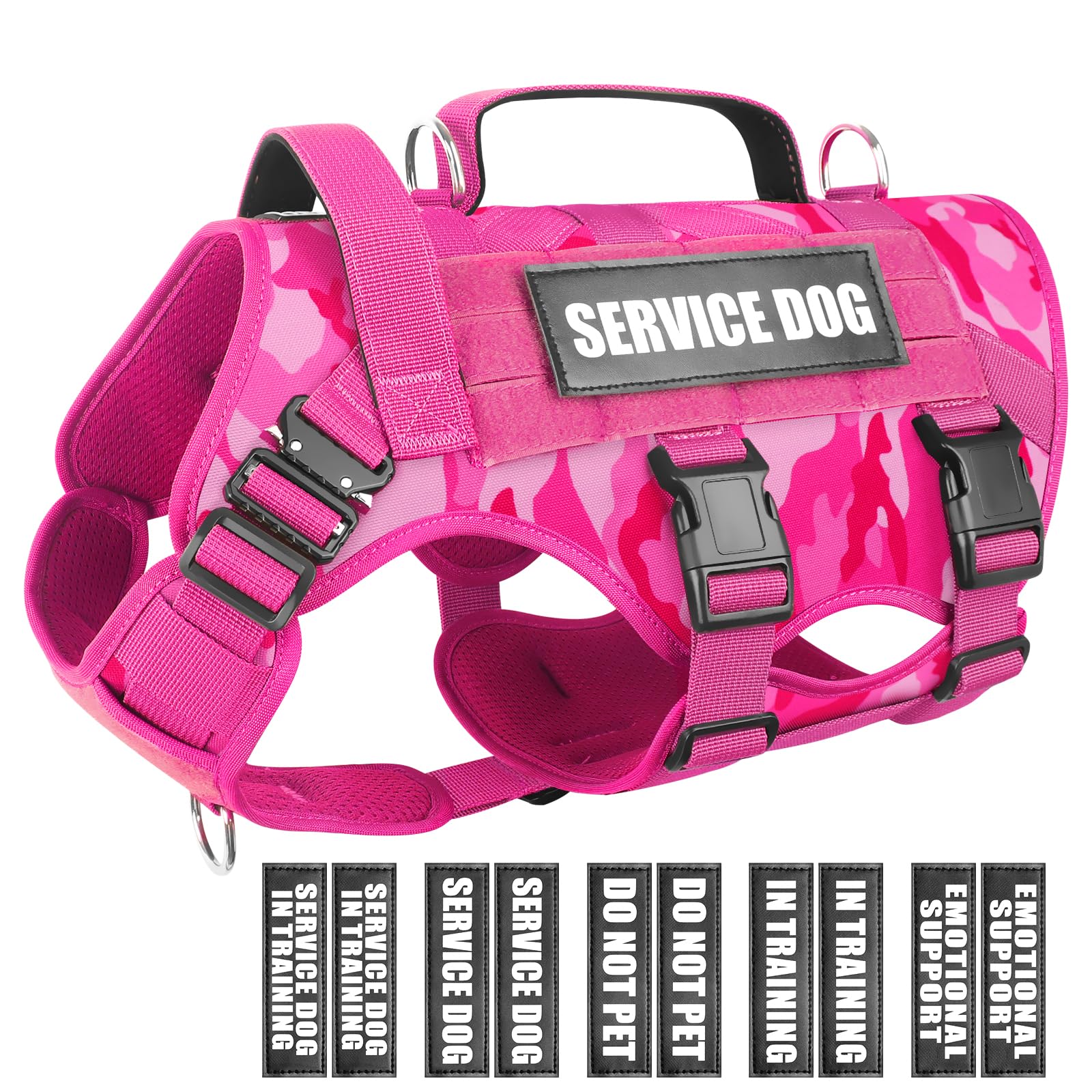 WINSEE Service Dog Vest Harness for Large Dogs | Tactical MOLLE Vest with 10 Patches