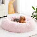 WNPETHOME Calming Donut Dog Bed – Faux Fur Self-Warming Plush (30x30x10 in, Light Pink)