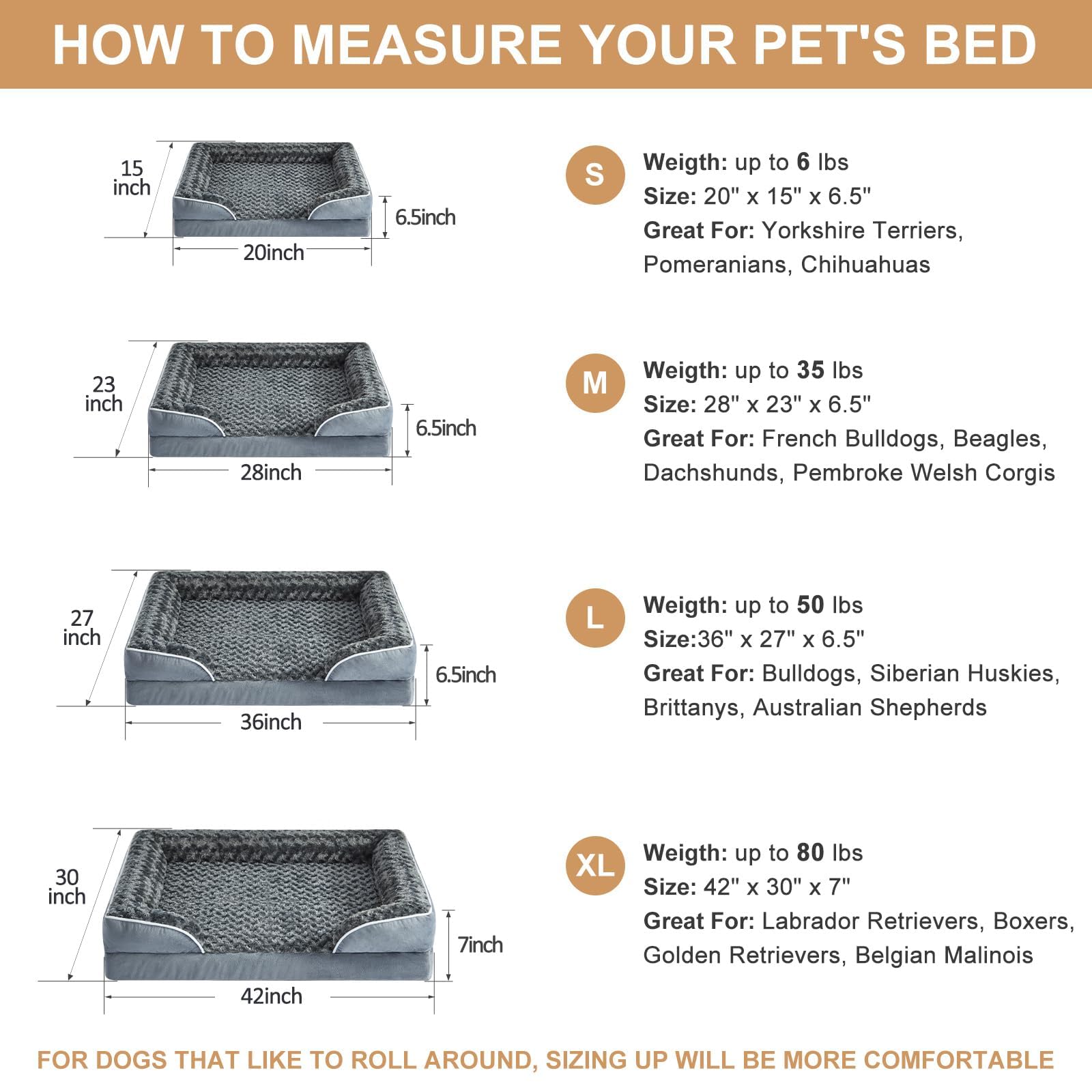 WNPETHOME Large Orthopedic Dog Bed 36x27x6 – Washable, Waterproof Lining, Non-Skid Bottom