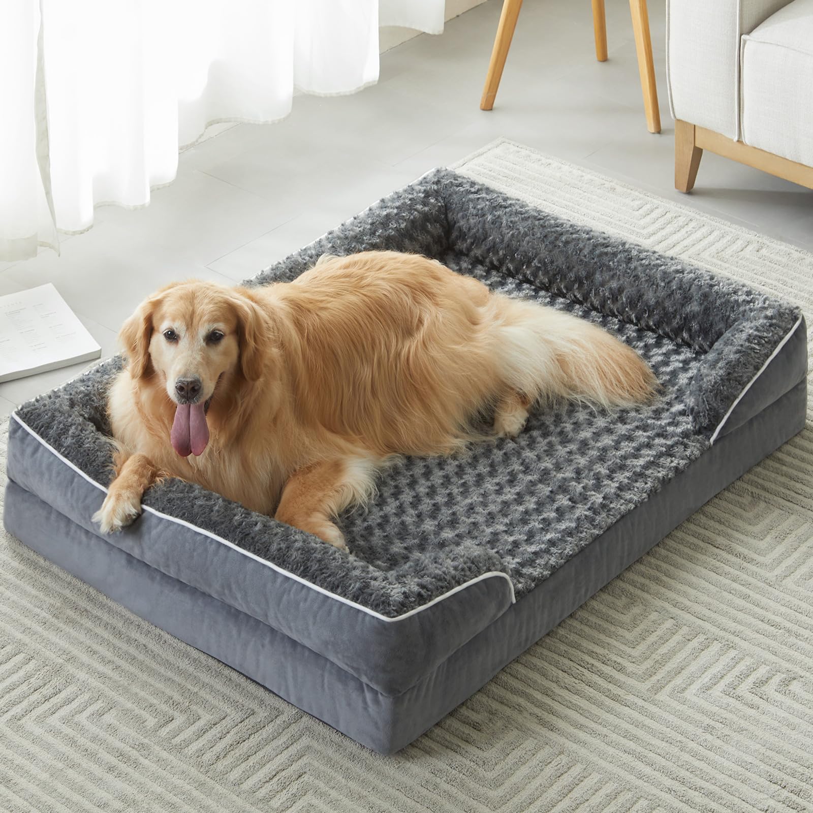 WNPETHOME Large Orthopedic Dog Bed 36x27x6 – Washable, Waterproof Lining, Non-Skid Bottom