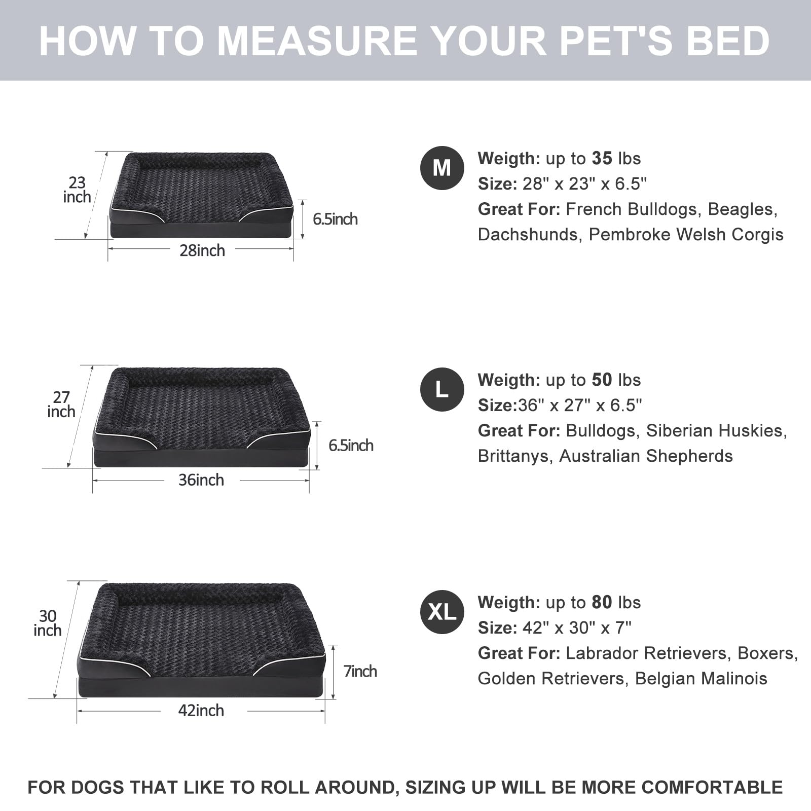 WNPETHOME Large Orthopedic Dog Bed 48x35x7 in — Washable, Waterproof Lining, Non-Skid